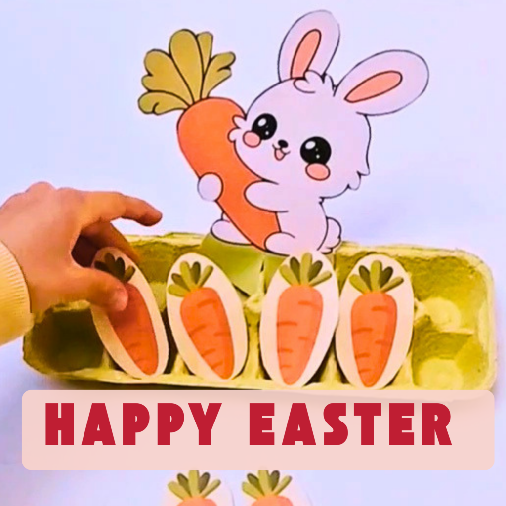 Free printable Easter worksheets for kids with bunny and carrot activity