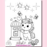 Unicorn coloring activity pages with cute fantasy animals and rainbow designs.