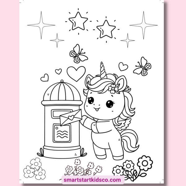 Unicorn coloring activity pages with cute fantasy animals and rainbow designs.