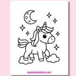 Printable magical unicorn coloring activity PDF for children