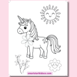 Kawaii unicorn coloring page for girls printable activity sheet