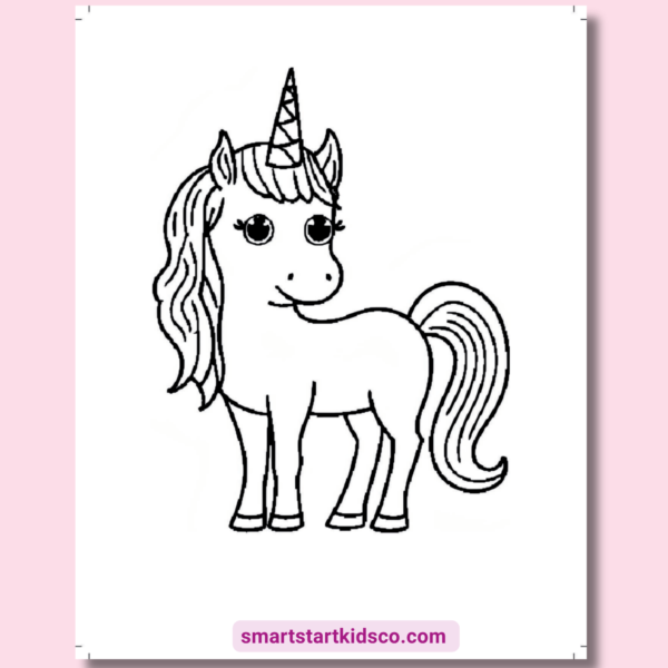 Flying unicorn coloring page printable with baby unicorn and stars
