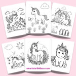 Cute unicorn coloring page printable for kids with rainbow mane