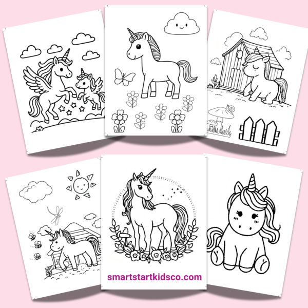 Cute unicorn coloring page printable for kids with rainbow mane