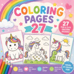 Printable Unicorn Coloring Pages Cover with 27 Cute Coloring Sheets for Kids