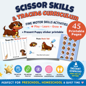 Scissor Skills & Tracing Curriculum Printable for Preschool Ages 3-4 Fine Motor Skills Activities PDF