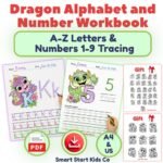 Printable dragon alphabet and number tracing worksheets for preschool and kindergarten