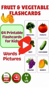 Fruit & Vegetable Flashcards printable for kids – watch YouTube Shorts preview