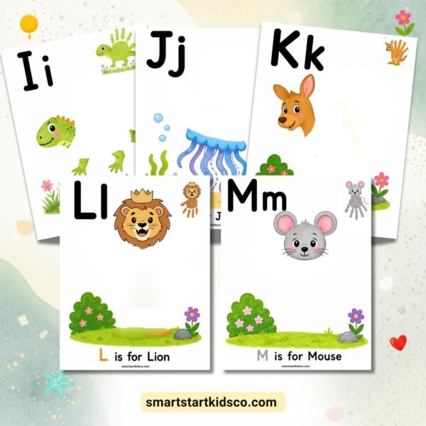 A-Z alphabet handprint animal craft worksheets printable bundle for preschoolers