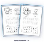 Printable Animal Alphabet Worksheets preview featuring letters E and F with elephant and fox.