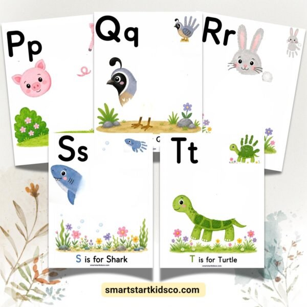 Printable alphabet handprint animal worksheets for preschool and toddler learning activities