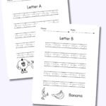 Printable alphabet tracing worksheets featuring letters A and B with uppercase and lowercase handwriting practice for preschool and kindergarten children.