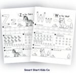 Animal Alphabet Worksheets featuring W is for Wolf and Z is for Zebra with letter tracing and beginning sounds