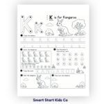 Animal Alphabet Worksheet K is for Kangaroo with letter tracing, counting and beginning sounds