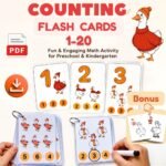 Counting Flash Cards 1-20 printable PDF with number matching activities and 2 bonus goose coloring pages for preschool and kindergarten.