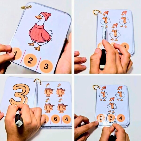 Number matching activity using counting flash cards.