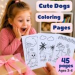 Girl holding cute dogs coloring pages printable for kids ages 3-6