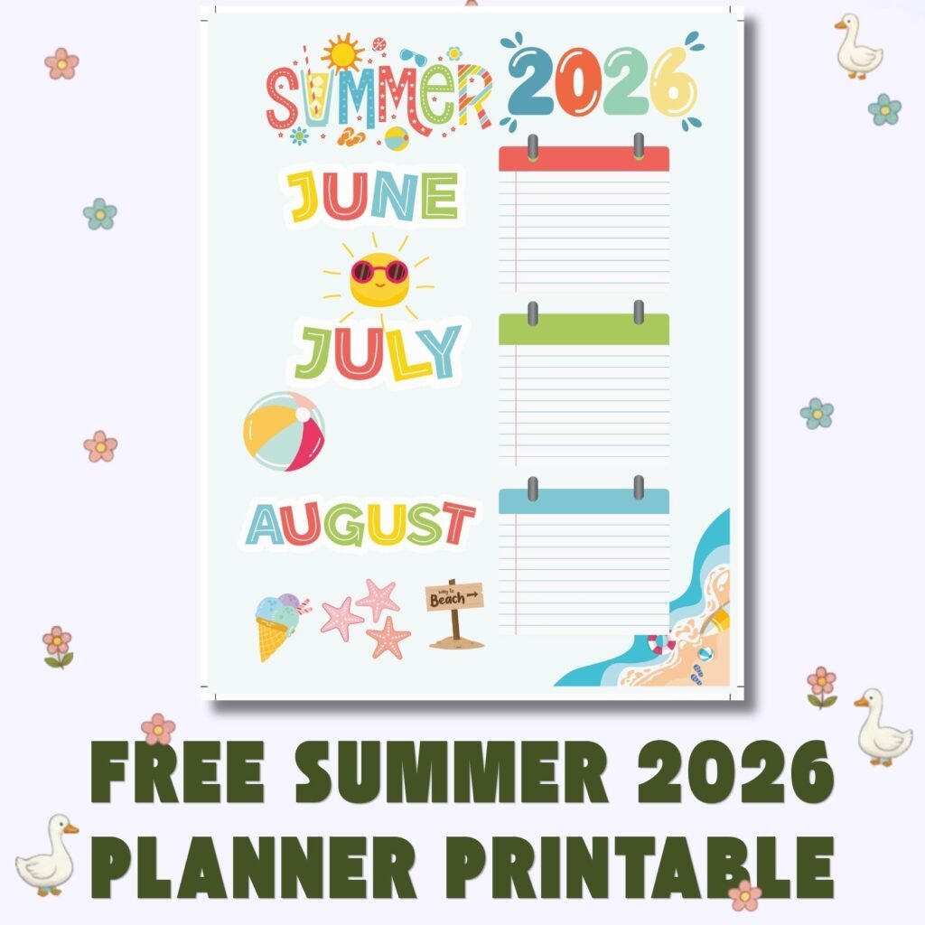 Free Summer 2026 Planner Printable for Kids