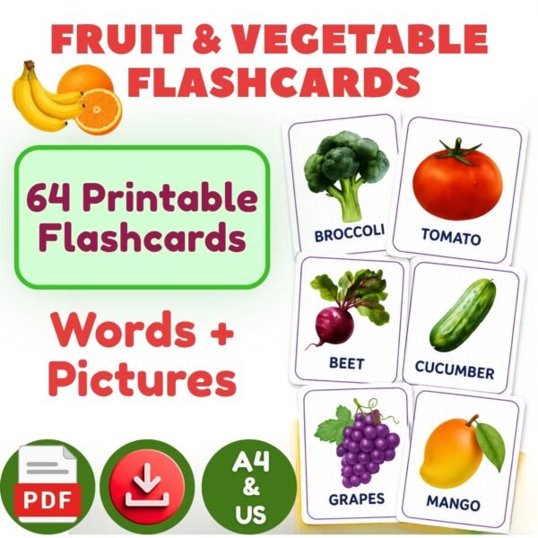 Fruit and Vegetable Flashcards Printable PDF