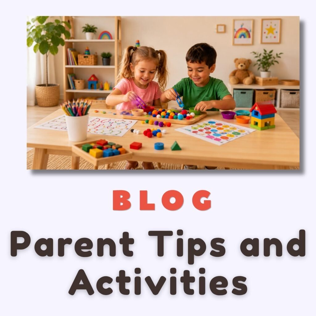 Parent tips and educational activities for kids including learning games, preschool ideas, and printable resources