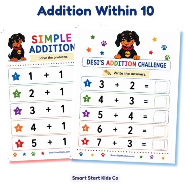 Addition Within 10 Worksheets for Kindergarten | Printable Simple Addition Activities