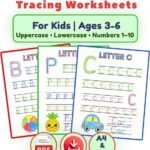 Alphabet and Number Tracing Worksheets for Kids Ages 3-6 with uppercase letters, lowercase letters, and numbers 1-10 printable PDF