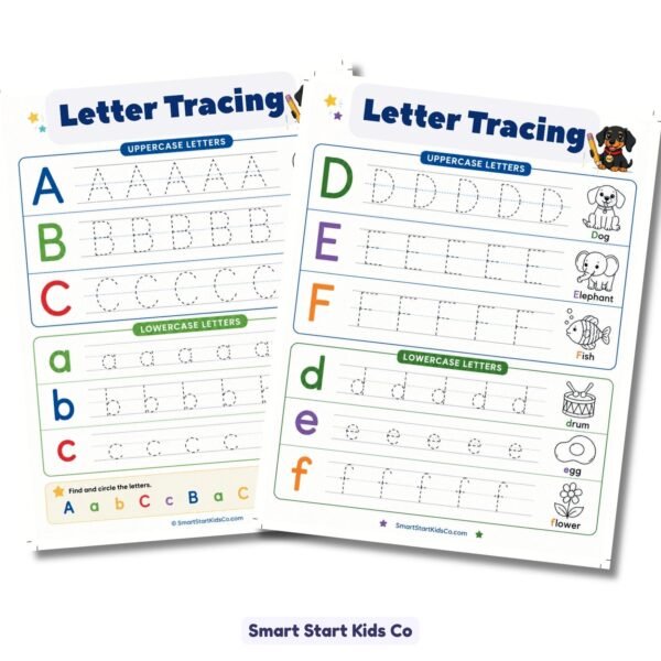 Letter Tracing Worksheets Letters A-F with Uppercase and Lowercase Alphabet Practice for Kids Ages 5-6
