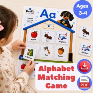 Printable alphabet matching game for preschool kids with letter recognition activities