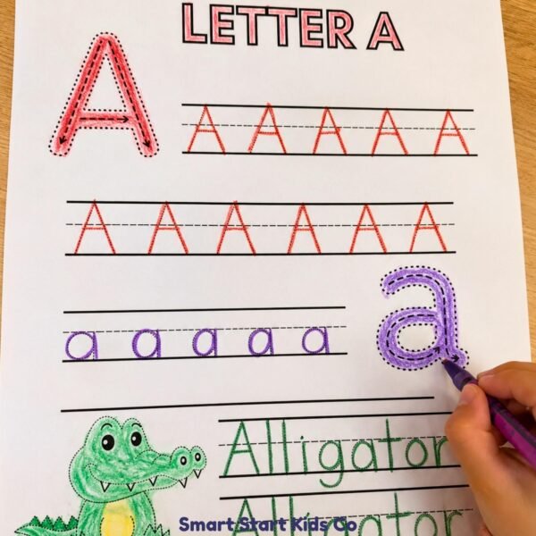 Letter A tracing worksheet for preschool kids ages 3-6