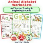 Animal Alphabet Worksheets A–Z Letter Tracing & Beginning Sounds for Preschool and Kindergarten