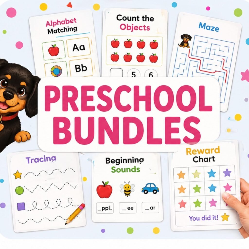 Free printable preschool worksheets from educational learning bundles for preschool and kindergarten.