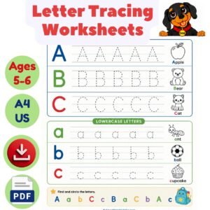 Letter Tracing Worksheets for Kids Ages 5-6 Printable PDF with Uppercase and Lowercase Alphabet Practice