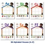 Desi’s Alphabet House printable alphabet matching activity with 26 letter houses A–Z for preschool and kindergarten kids