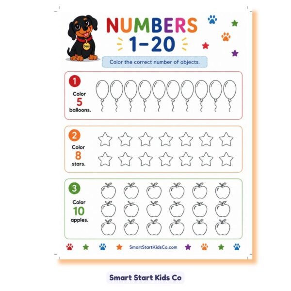 Numbers 1–20 Worksheets for Kindergarten | Printable Number Recognition Activities