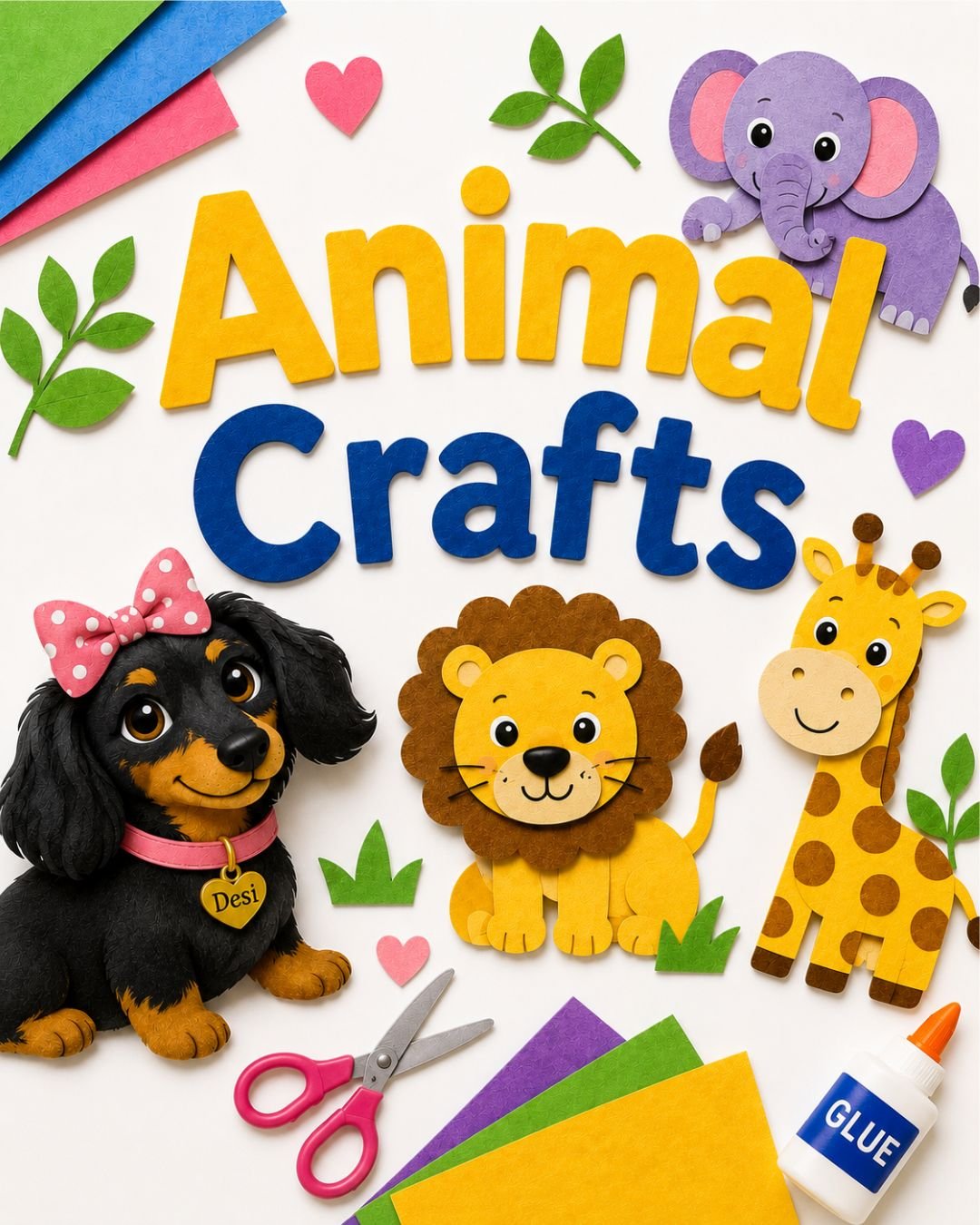 Animal Crafts for Kids with printable animal craft activities, scissors, paper and glue