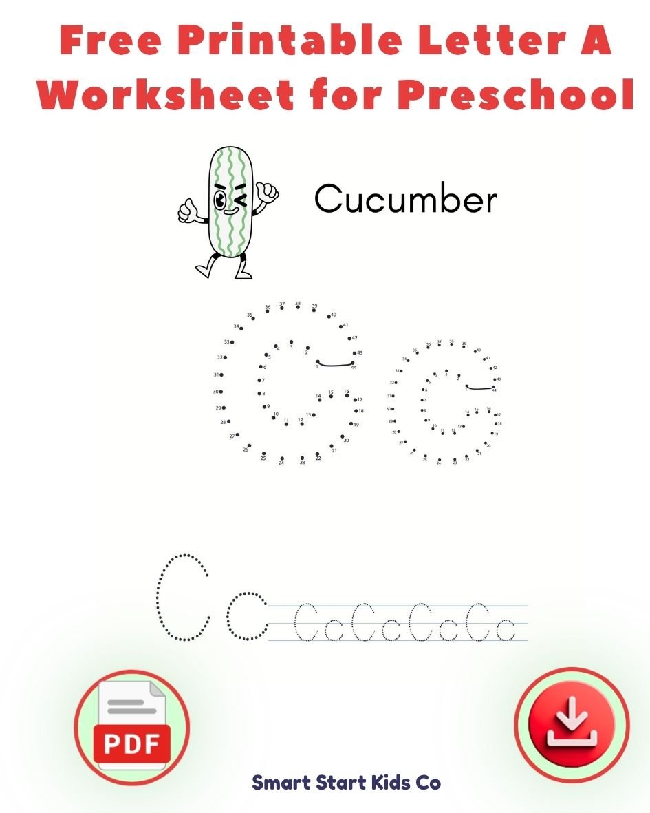 Free printable Letter C worksheet for preschool kids with letter tracing activity
