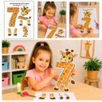 Printable number 7 giraffe craft activity for kids ages 4-5