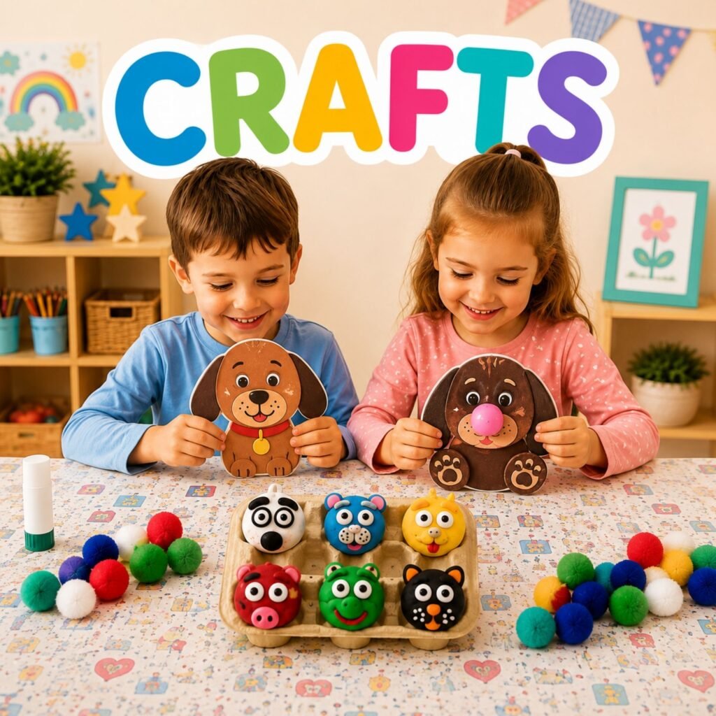 Kids making fun and easy crafts with printable dog templates