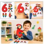 Printable number 6 parrot craft activity for kids ages 4-5